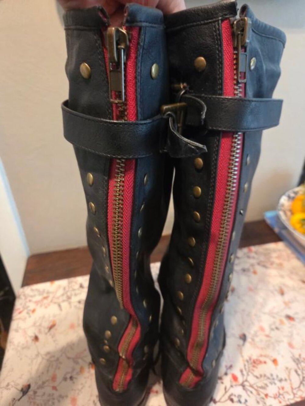 BLACK & Red Studded Boots